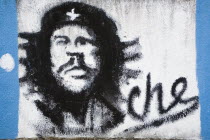 VENEZUELA, Margarita Island, La Asuncion, Che Guevara graffiti portrait on a wall just outside the Castillo de Santa Rosa fort.
