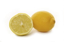 FOOD, Fruit, Citrus, Lemons, Whole and section through lemon showing flesh.