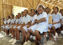 HAITI, Isla de la Laganave, Schoo girls in uniform.