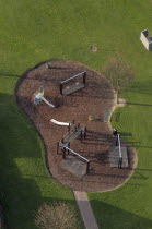 Scotland, Stirling, Aerial view of childrens play area in public park.