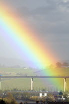 Scotland, Perth, Friarton road bridge over the river Tay with colourful rainbow.