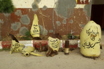 Lebanon, Nabatiye, Khiam, The remnants of and alleged United States missile fired near the former detention center of el-Khiam. The scrap reads Made in the USA.