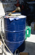 Industry, Oil, Storage, Five hundred litre oil drum in workshop.