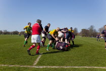 England, West Sussex, Shoreham-by-Sea, Rugby Teams playing on Victoria Park playing fields.