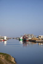 England, West Sussex, Southwick, View of calm waters of Shoreham Harbour.