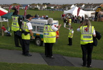 England, West Sussex, Goring-by-Sea, Worthing Triathlon 2009, first aid ambulance and medical staff.