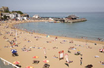 England, Kent, Margate, view over crowded beach.