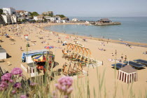 England, Kent, Margate, view over crowded beach.