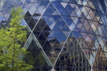 England, London, The City, 30 St Mary Axe, detail of the the Gherkin building.