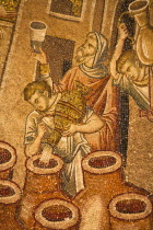 Turkey, Istanbul, Edirnekapi, The Wedding At Cana Miracle mosaic inside The Narthex, Chora Museum, also known as Kariye Muzesi.