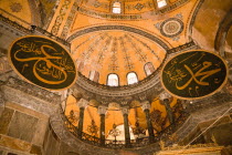 Turkey, istanbul, Ceiling and balcony inside Haghia Sophia Mosque.