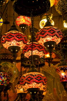 Turkey, Istanbul, Interior lights for sale in the Grand Bazaar.