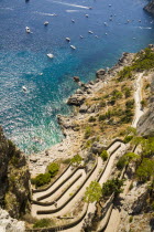 Italy, Campania, Capri, Via Krupp, winding path down cliffs to the sea.