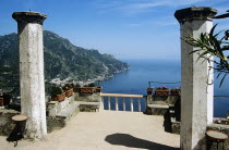 Italy, Campania, Amalfi Coast, Raveloo, View from garden terrace of Villa Rufolo.