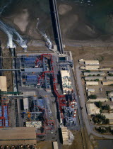 Oman, Aerial view over desalination plant.