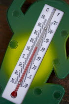 Weather, Measurement, Instruments, Celcius and Fahrenheit red alcohol outdoor garden thermometer.