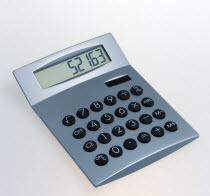 Business, Office Equipment, Calculator, Solar powered digital calculator on a white background.