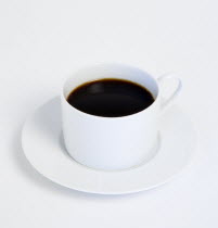 Drinks, Hot, Coffee, Cup and saucer of hot black coffee on white background.