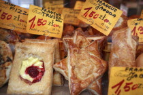 Poland, Krakow, display of cakes and pastries in Stary Kleparz market.