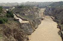 China, Gansu, Lanzhou, Liujiaxia gorge and dam on the Yellow River.