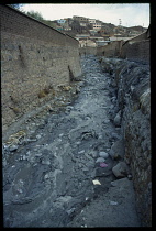 Bolivia, Potosi, Polluted river with industrial waste from Silver Mines.
