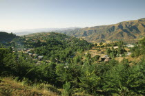 Ethiopia, Wolo Province, Lalibela, View over town famous for its rock hewn churches.