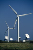 Environment, Power, Wind, Goonhilly Downs British Telecom Wind Farm centre, satelite dishes.