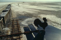 Kazakhstan, Aral Sea, Salt Lake 15 kilometres from Aralsk, salt train.