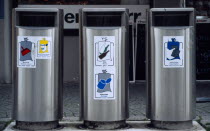 Germany, Bayern, Lindau, Three waste bins for separate items to be recycled.