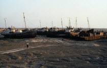 Uzbekistan, Karakalpakstan, Muinak, Aral Sea.  Ships cemetery on city outskirts formally on sea shore now fifty kilometres away.