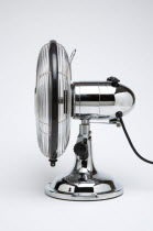 Weather, Environment, Control, Stainless Steel Retro desk or table electric cooling fan on a white background.