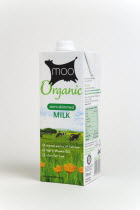 Drink, Milk, Organic, Moo semi-skimmed long life carton against a white background.
