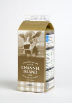 Drink, Milk,  Pasteurised, Full Cream dairy milk Carton Produced in England from the Channel Islands.