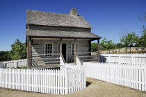 Ireland, County Tyrone, Omagh, Ulster American Folk Park, Western Pennsylvania Log House exterior.