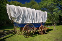 Ireland, County Tyrone, Omagh, Ulster American Folk Park, Conestoga type wagon was first built by German settlers in the Conestoga river valley, Eastern Pennsylvania, in 1730.