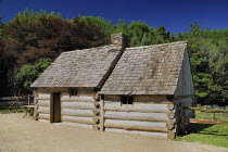 Ireland, County Tyrone, Omagh, Ulster American Folk Park, Typical Pennsylvania Log Cabin.