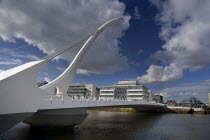 Ireland, County Dublin, Dublin City, Samuel Beckett Bridge over the River Liffey, designed by Santiago Calatrava and opened on 10th December 2009.