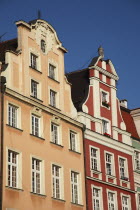 Poland, Wroclaw, pastel coloured building facades in the Rynek old town square.