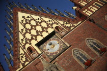 Poland, Wroclaw, Town Hall with sundial & decorative gable.