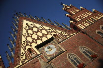 Poland, Wroclaw,Town Hall with sundial & decorative gable.