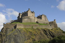 Scotland, Lothian, Edinburgh Castle viewed from Princes Gardens.