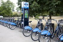 England, London, Hyde Park, Barclays Bank sponsored Bikes For Hire.