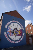 Ireland, North, Belfast, Donegall Pass, Loyalist poltical mural depicting the Young Conquerors Flute Band.
