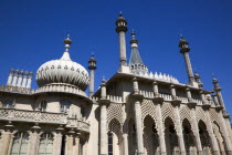 England, East Sussex, Brighton, The Royal Pavilion, 19th century retreat for the then Prince Regent, Designed by John Nash in a Indo Sarascenic style.