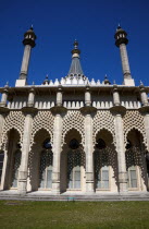 England, East Sussex, Brighton, The Royal Pavilion, 19th century retreat for the then Prince Regent, Designed by John Nash in a Indo Sarascenic style.