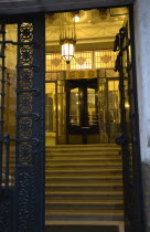 Hungary, Pest County, Budapest, Art Nouveau apartment building entrance.