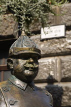 Hungary, Pest County, Budapest, detail of Austro Hungarian era military figure in bronze.