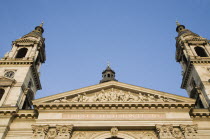 Hungary, Pest County, Budapest, part view of Saint Stephens Basilica exterior facade.