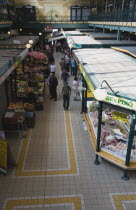 Hungary, Pest County, Budapest, Central aisle at Nagy Vasarcsarnok, the Central Market.  