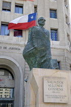Chile, Santiago, Statue of President Salvador Allende in Plaza de la Constitucion Constitution Square opposite the Palacio de la Moneda Presidential Palace where he was killed in a military coup, Chil...